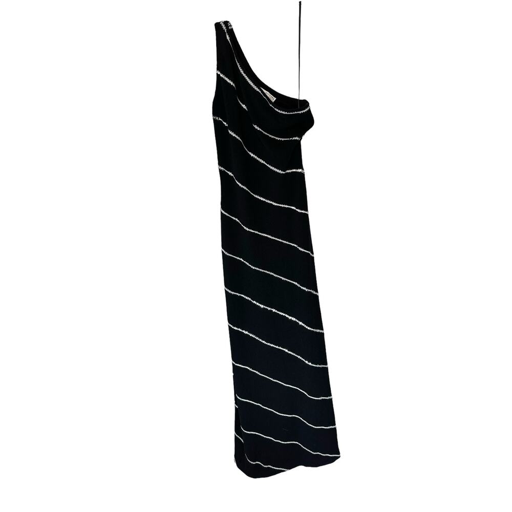 St. John Dress Size 6‎ Evening VTG Black Silver One Shoulder Santana Knit Maxi